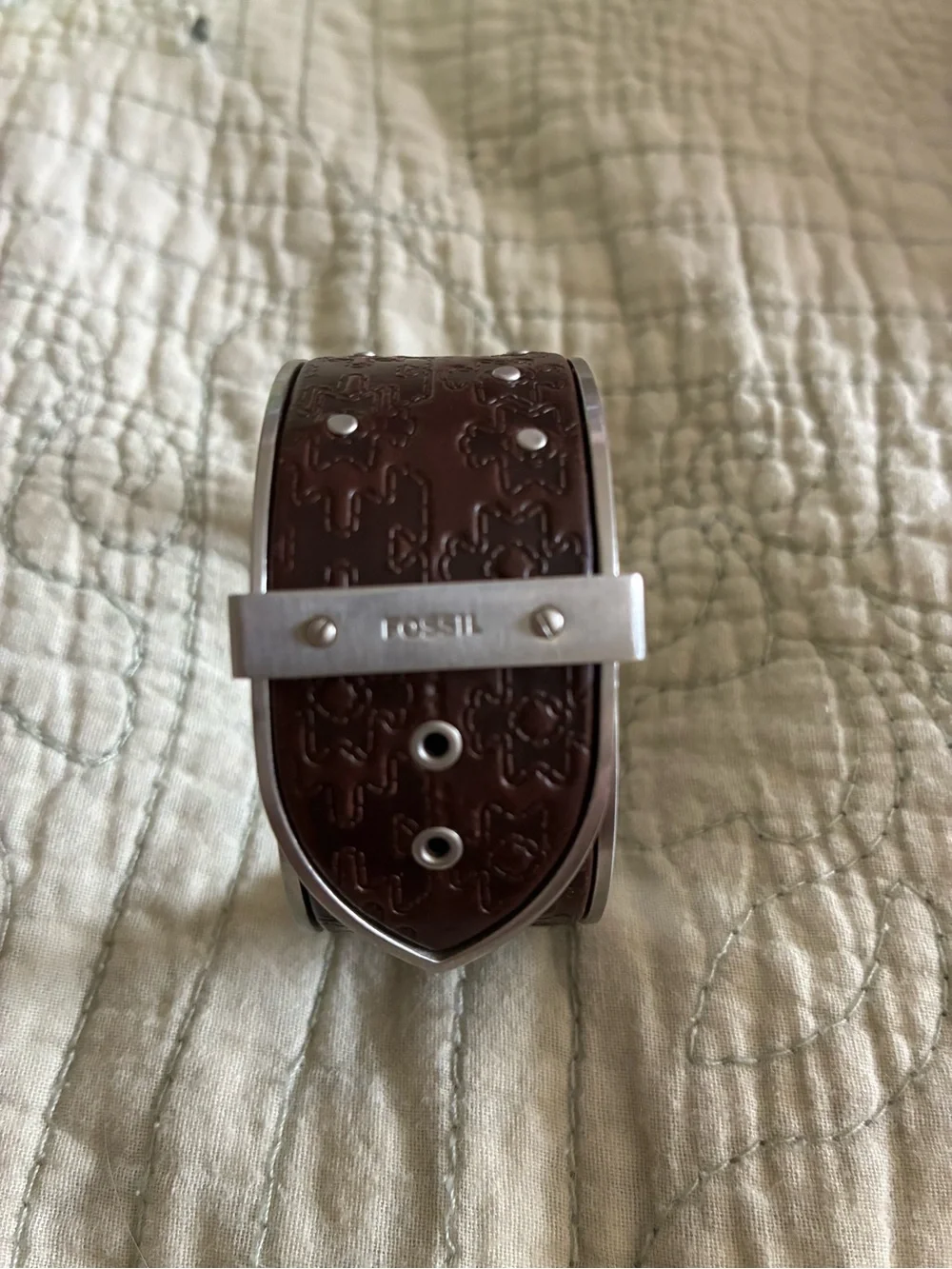 Fossil Silver Dial Watch with Brown Leather Cuff